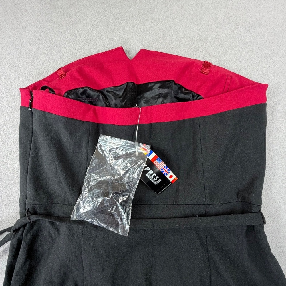 Express Strapless‎ Mini Dress Womens Small Black Red Tie Waist Party NWT - Picture 7 of 11